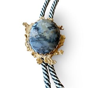 Vintage Hand Crafted Genuine Stone Bolo Tie Unisex Gray, Brown, and Tan Unisex